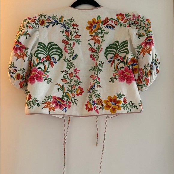 FARM Rio Off-White Delicate Forest Scarves Euroflax™ Premium Linen Blouse - Picture 7 of 7